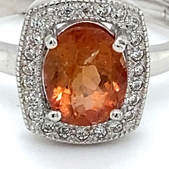 Orange Tourmaline 1.10ct White Gold Silver Ring - Picture 6 of 6